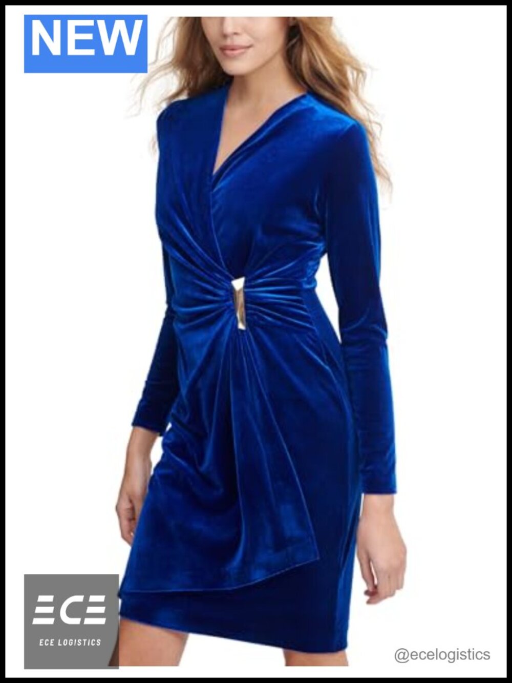 Long Sleeve Surplice Buckled Wrap Mini Dress V-Neck Zipper